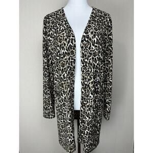 Women’s Sz L Long Cardigan Duster Sweater Animal Print Long Sleeve Pockets